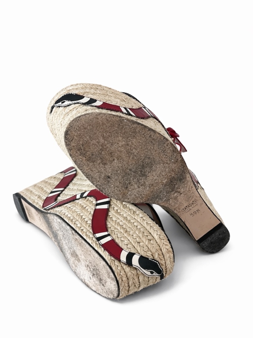 Gucci Snake Raffia Platform Espadrille Sandals - Size 37 1/2 - Picture 4 of 4
